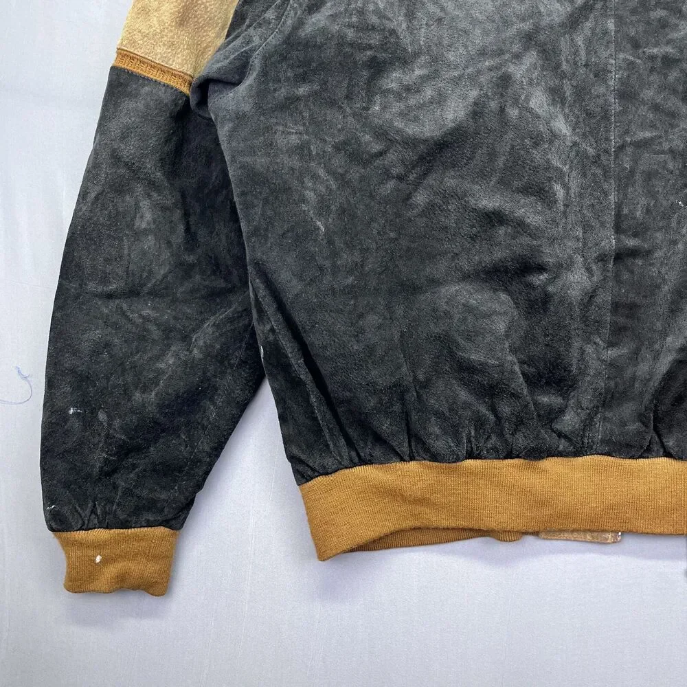 Vintage Tuskany Leather brown black patch pattern bomber jacket XL‎ - No ZIP